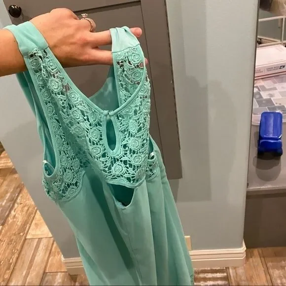 Jodi Kristopher Dress Sleeveless Mint Green Fringe - Picture 4 of 16